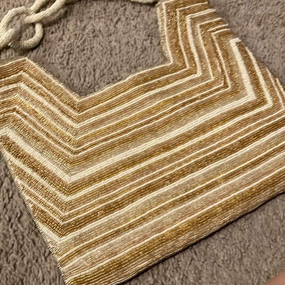 NWT | ANTHROPOLOGIE Beaded Square Shoulder Bag, Beige & Cream - Picture 8 of 9
